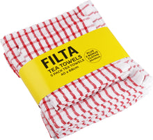 Load image into Gallery viewer, FILTA COTTON TEA TOWELS X 5 (40CM X 68CM) + 2 DISH CLOTHS (30CM X 30CM) RED 7PK