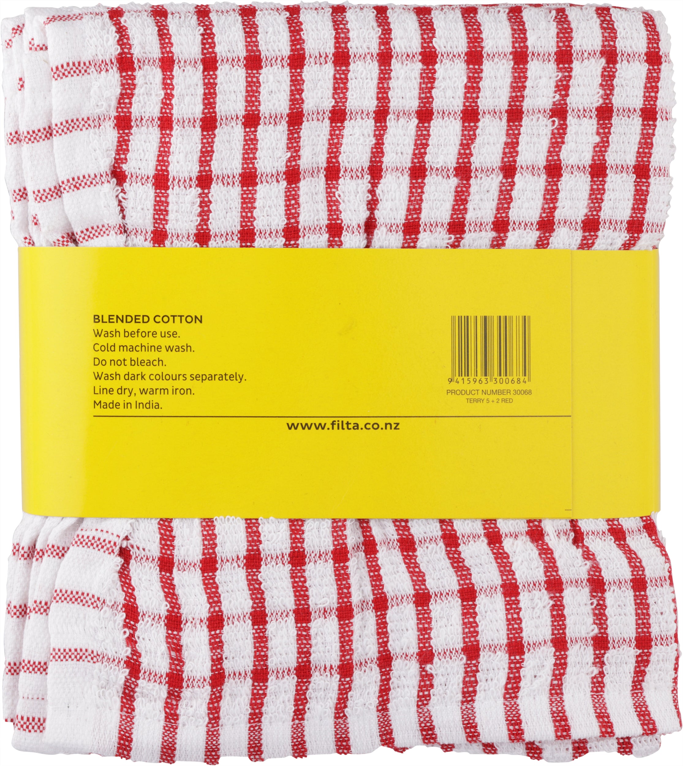 FILTA COTTON TEA TOWELS X 5 (40CM X 68CM) + 2 DISH CLOTHS (30CM X 30CM) RED 7PK