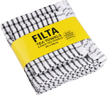 Load image into Gallery viewer, FILTA COTTON TEA TOWELS X 5 (40CM X 68CM) + 2 DISH CLOTHS (30CM X 30CM) BLACK 7PK