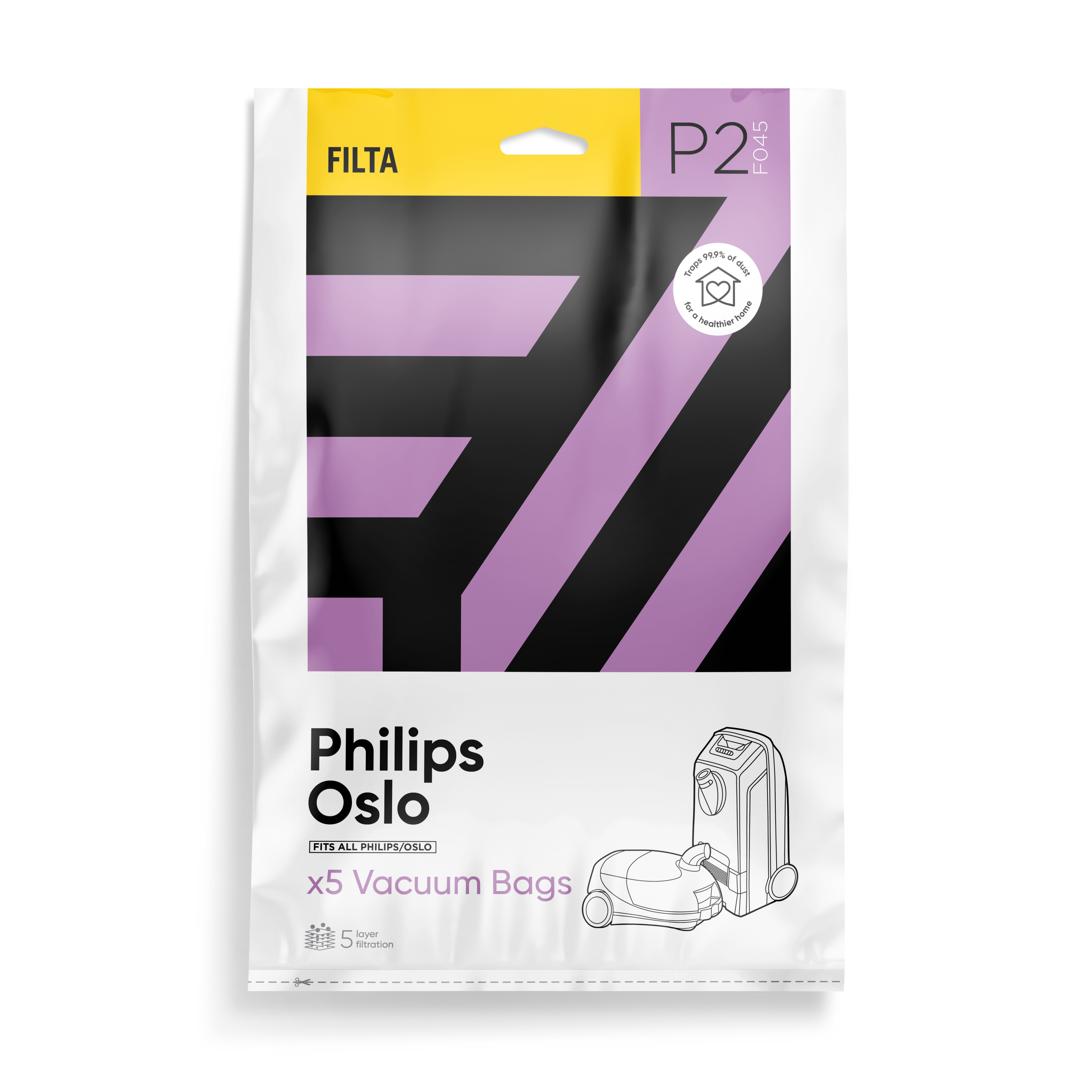 FILTA PHILIPS OSLO SMS MULTI LAYERED VACUUM CLEANER BAGS 5 PACK (F045)